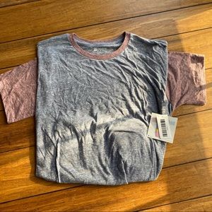 Large NWT LLR Patrick Heathered Blue with Maroon sleeves
